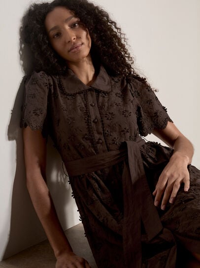 Cotton Floral Embroidered Midi Dress