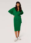 Knitted Wrap Midi Dress, Green, large