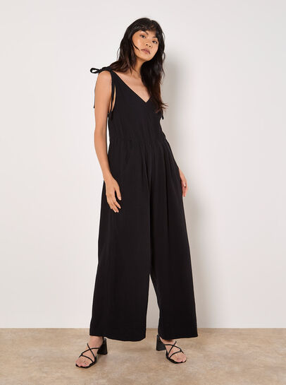 Textured Cotton Wide Leg Jumpsuit