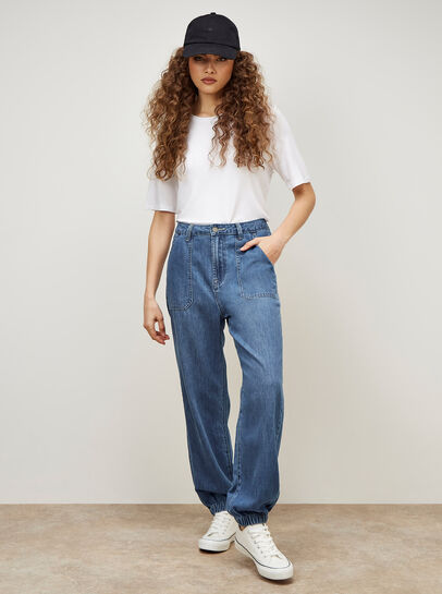 Lia Mid-Wash Denim Joggers
