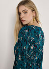 Leaf Print Mini Dress, Teal, large