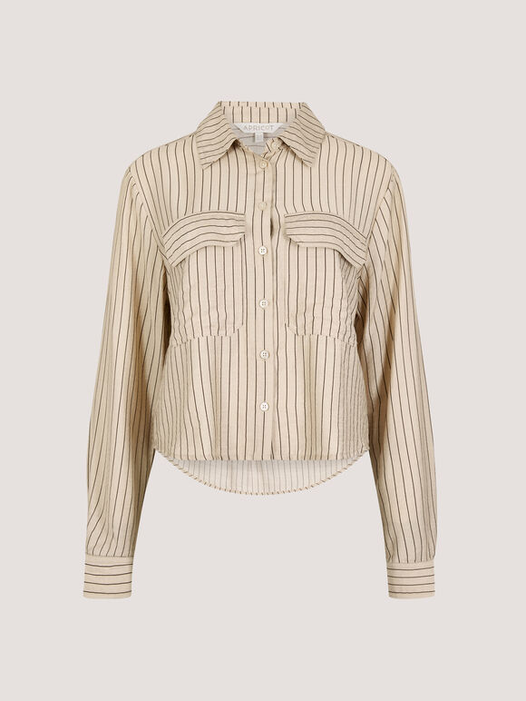 Pinstripe Boxy Shirt, Stone, large