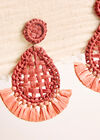 Raffia Oval Fan Earrings, Red, large