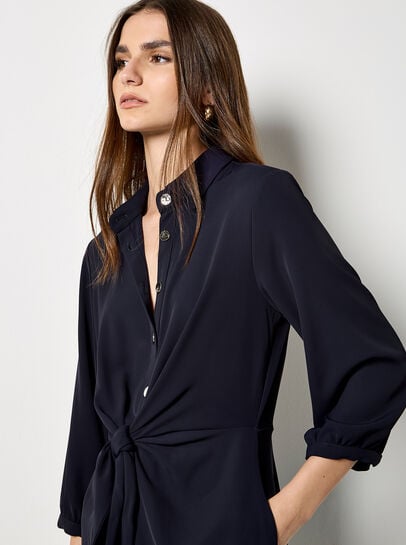 Tie Front Shirt Mini Dress