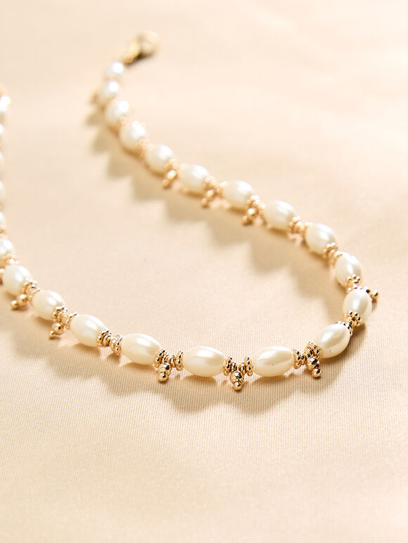 Acrylic Pearl Bead Necklace, White, large