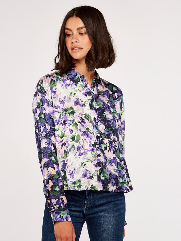 Floral Print Shirt, Lilac, large