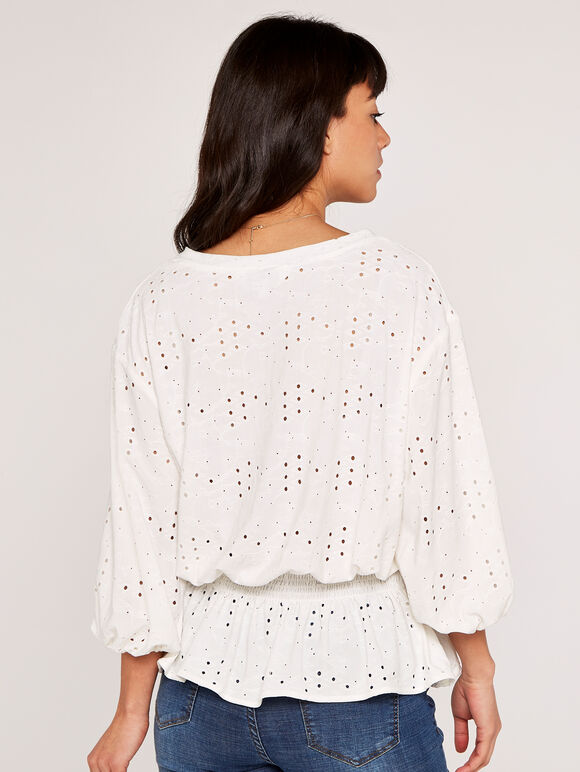 Broderie Batwing Blouse, Cream, large