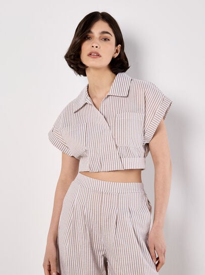 Stripe Shirt Crop Top