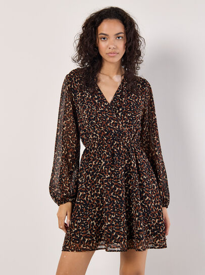 Animal Print Wrap Mini Dress