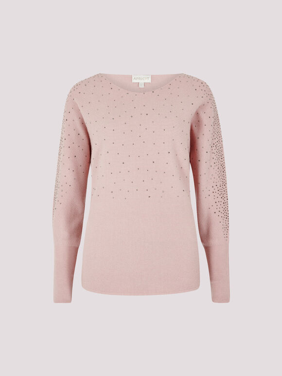 Batwing Sleeve Studded Jumper, Pink, large