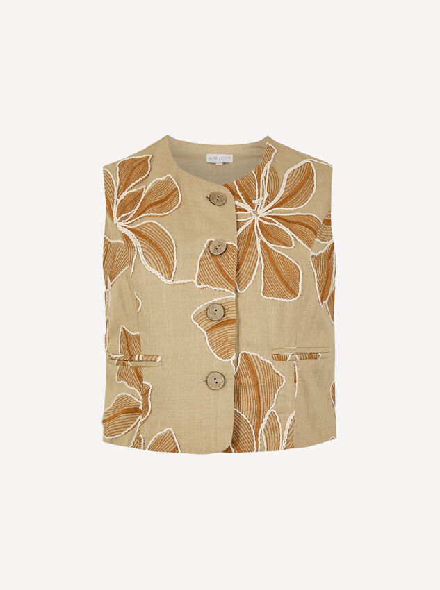 Embroidered Floral Waistcoat, Stone, large