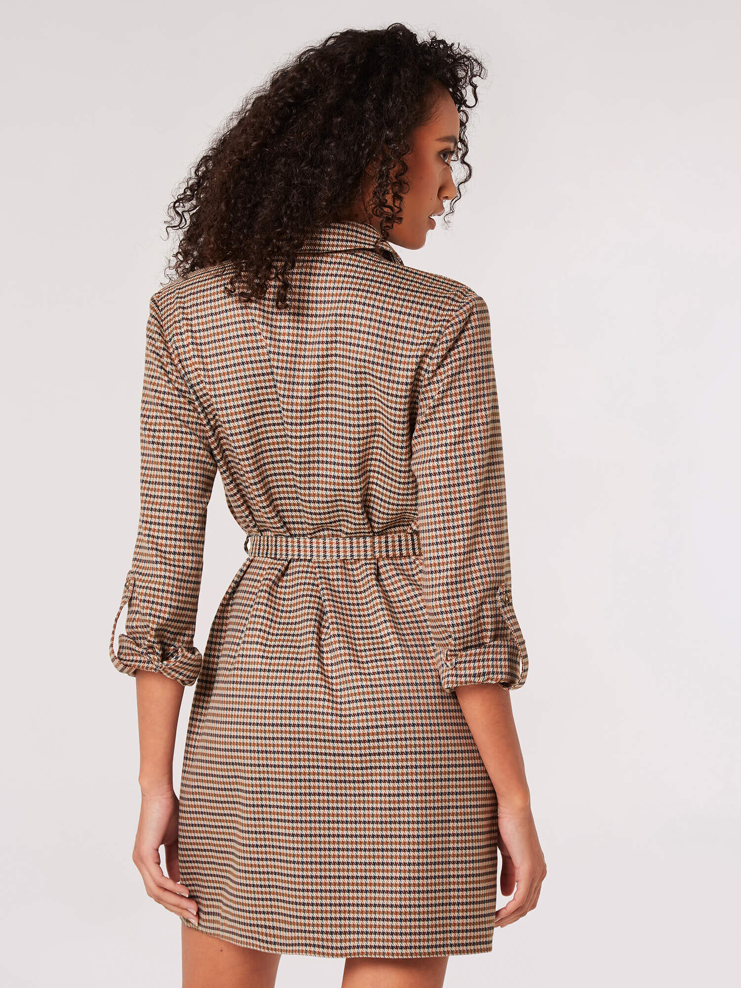 Checked Linen Shirt Dress, Women's Spring Summer Belted