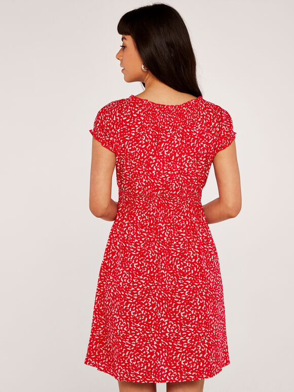 Brush Spot Milkmaid Mini Dress, Red, large