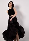 Crochet Panel Tiered Midi Skirt, Black, large