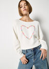 Colourful Stitched Heart Jumper, Cream, large