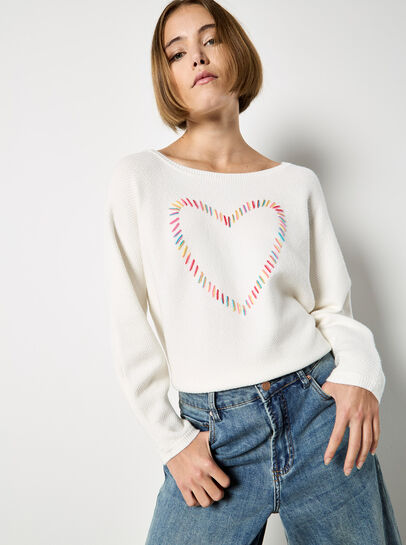 Colourful Stitched Heart Jumper