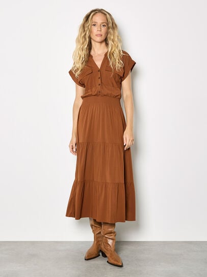 Tiered Utility Midaxi Dress