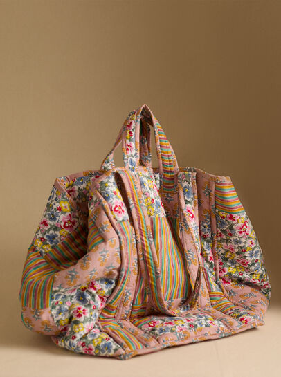Printed Patchwork Cotton Tote Bag