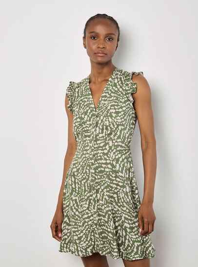 Abstract Spot Ruffle Mini Dress