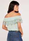 Off Shoulder Broderie Shirred Top, Mint, large