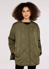 Collarless Quilted Jacket, Khaki, large