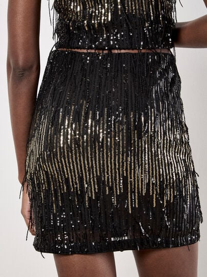 Sequin Fringe Bodycon Mini Skirt
