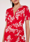 Floral Ruched Front Dress, Red, large