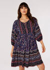Folk Border Print Mini Dress, Red, large