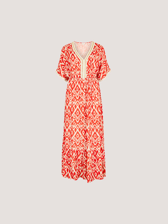 Ikat Swirl Shimmer Maxi Dress, Orange, large