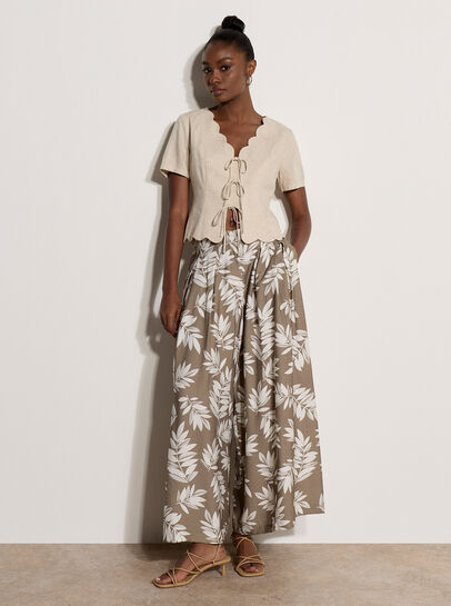Leaf Print Pleated Culotte Trousers