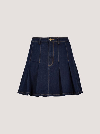 Pleated Denim Mini Skirt