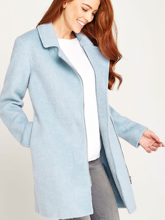 Blue Asymmetrical Zip Coat, Blue, large
