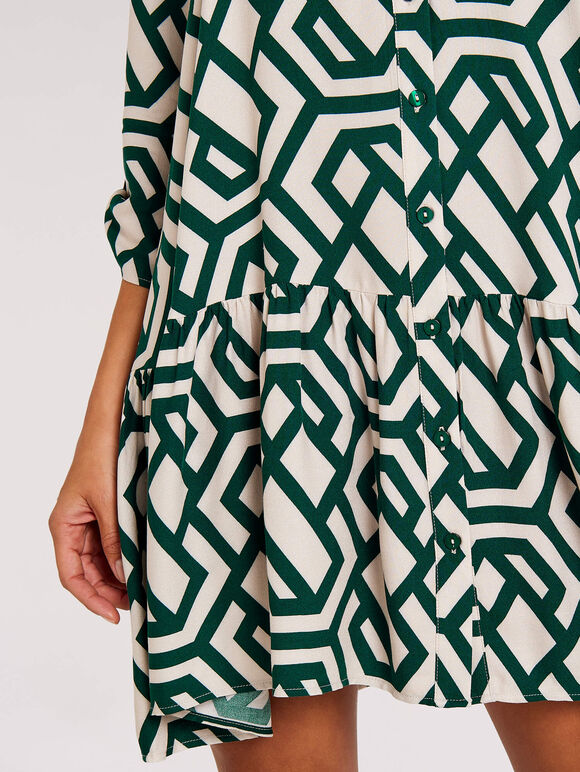 Geometric Print Mini Dress, Green, large