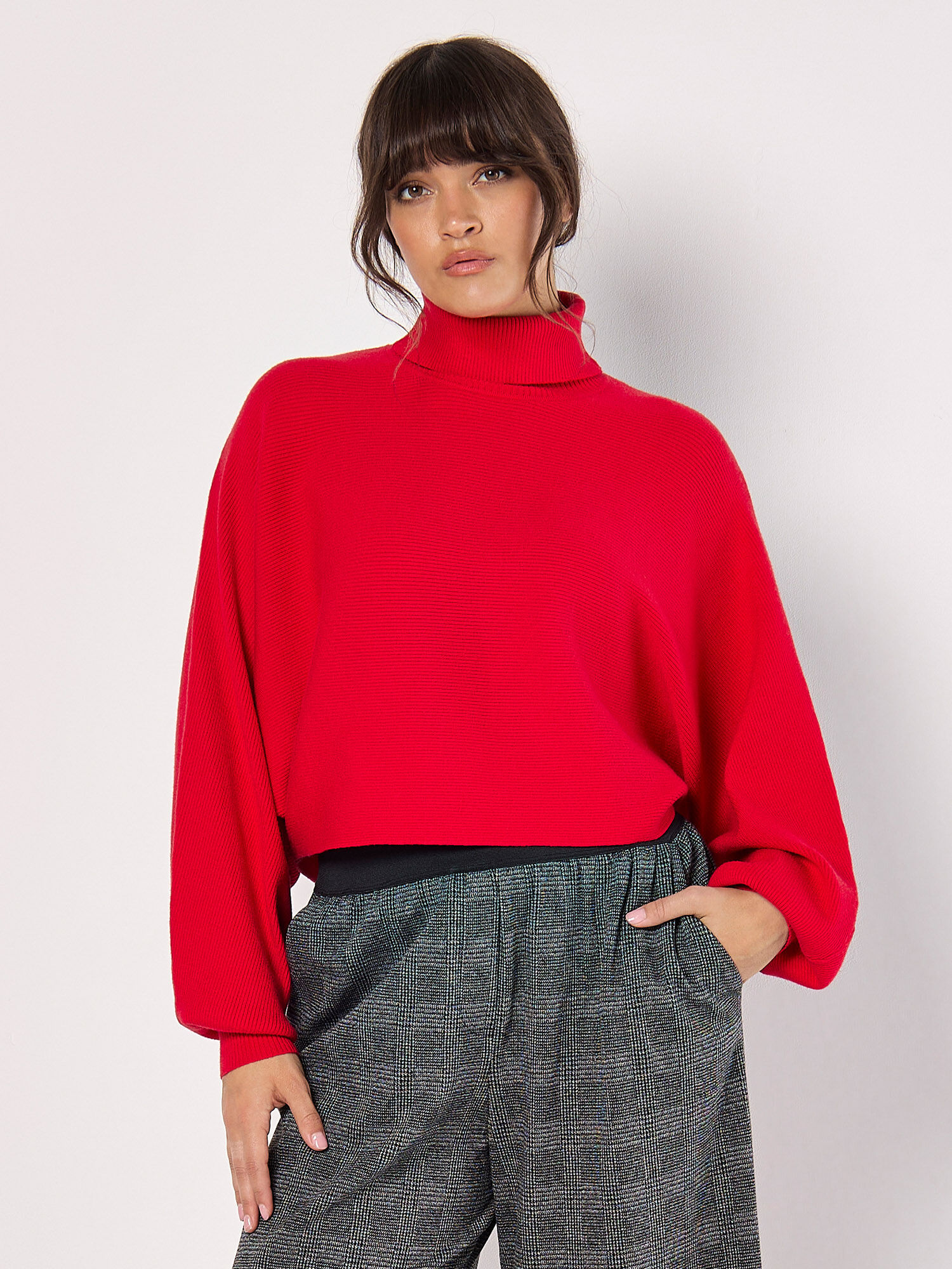 Ribbed Roll Neck Batwing Jumper Apricot Clothing