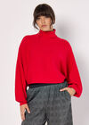 Ribbed Roll Neck Batwing Jumper, Red, large