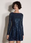 Sequin Embellished Skater Mini Dress, Teal, large