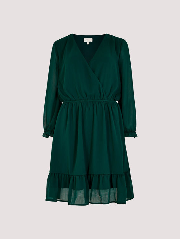 Mini-robe portefeuille en mousseline froissée, Vert, grand
