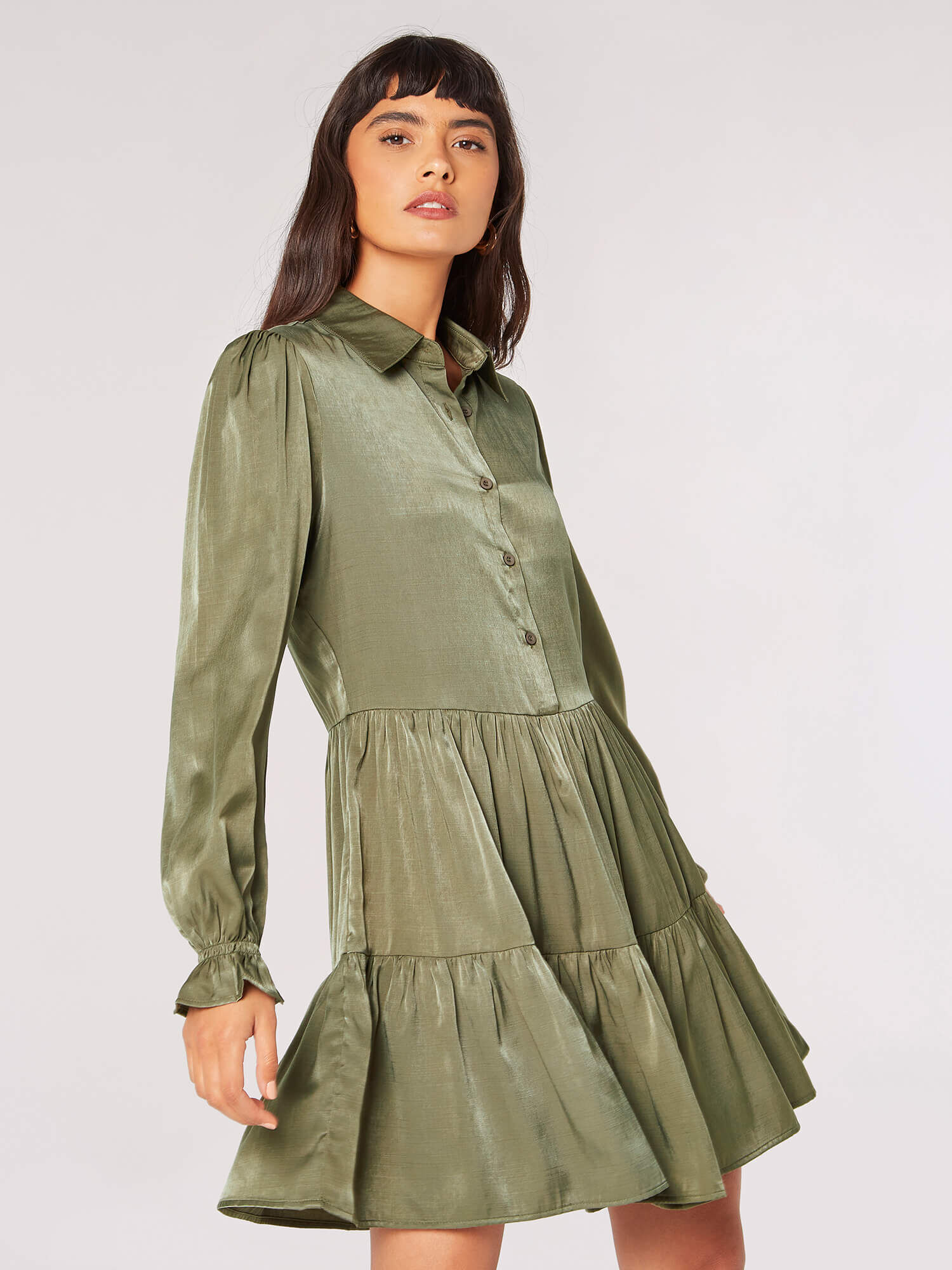 Khaki satin shirt dress deals