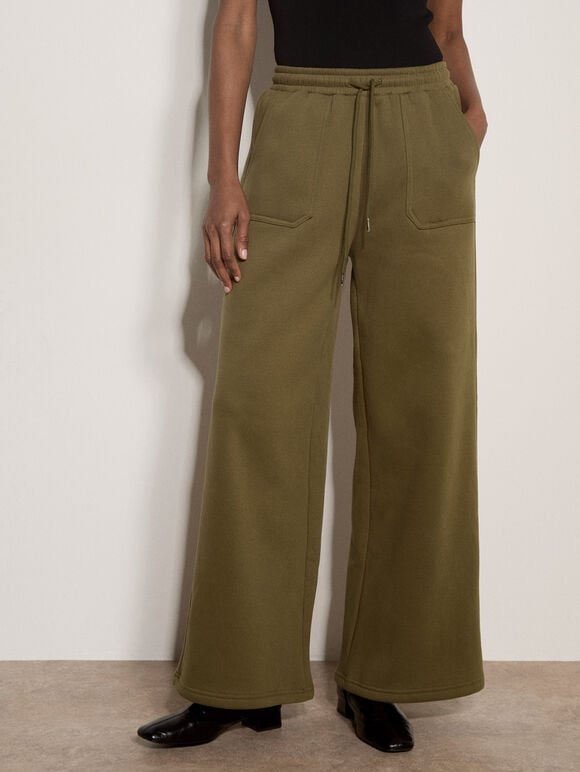 Wide-Leg Jersey Joggers, Khaki, large