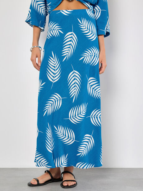 Tropical Leaf Bias Maxi Skirt
