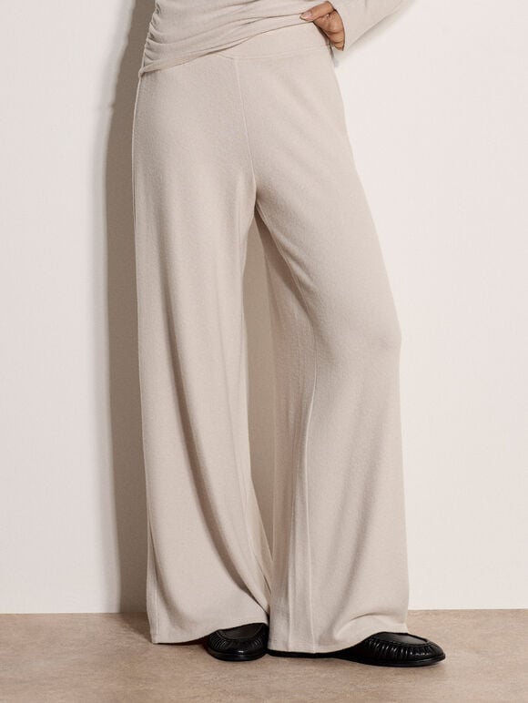 Soft-Touch Wide-Leg Trousers, Stone, large