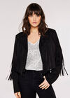 Fringed Suedette Jacket, Black, large