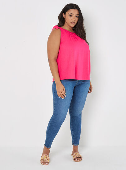 Curve Textured Tie Shoulder Top