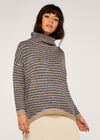 High Neck Stripe Jumper, Grey, large