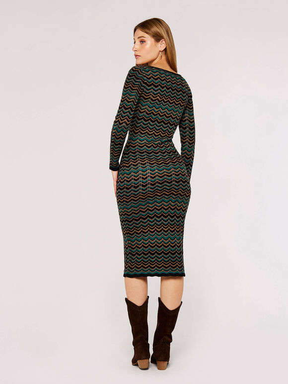 Robe midi moulante en tricot à chevrons, vert, grand