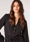 Twill Shirt Mini Dress, Black, large