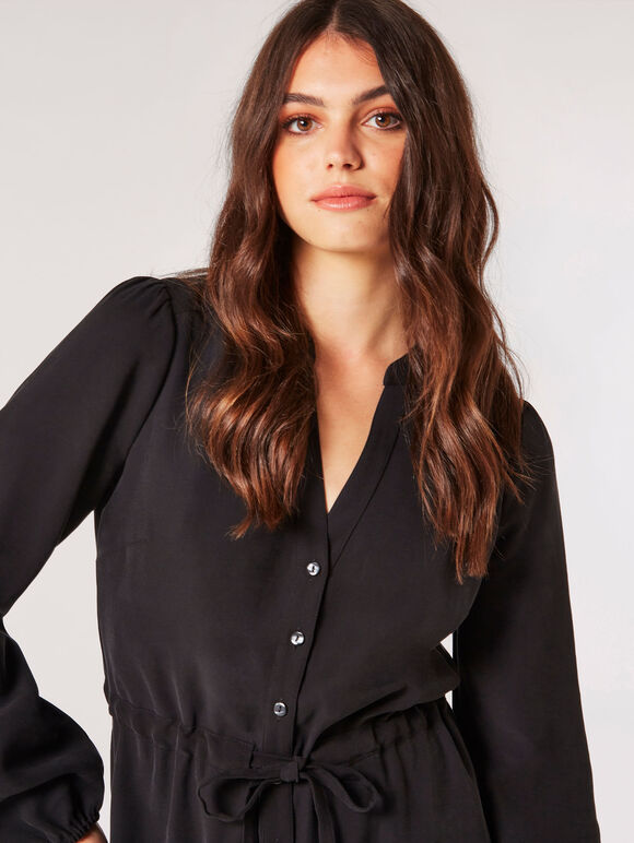 Mini-robe chemise en sergé, Noir, grand