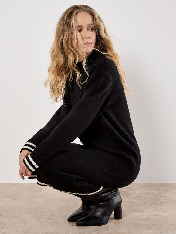 Tipped Knitted Jumper Midi Dress, Black, large