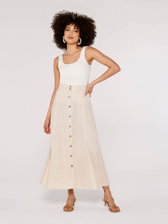 Coconut Button Through Skirt, Stone, large