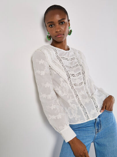 Cotton Embroidered Ruffle Shirt